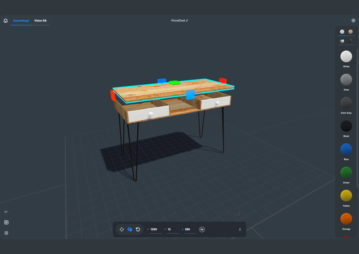 Interface de Moblo, application simple de création de meuble en 3D.