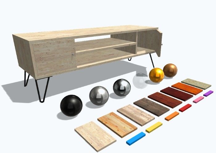 Bibliothèque de matériaux de l'application de création de meuble en 3D Moblo. Liste des couleurs à appliquer sur les modèles 3D.